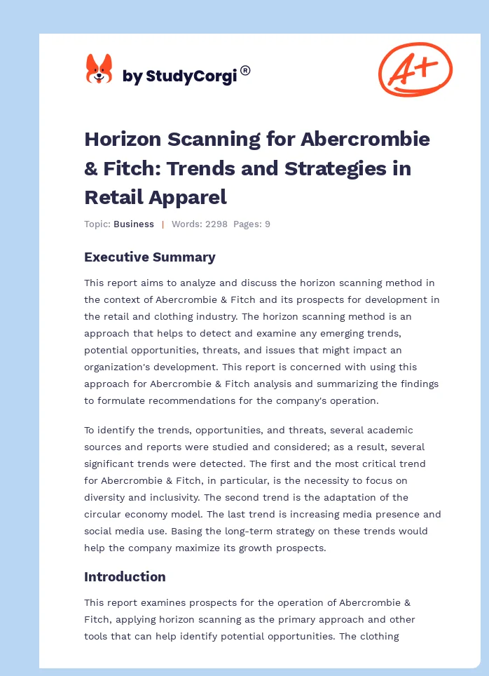 Horizon Scanning for Abercrombie & Fitch: Trends and Strategies in Retail Apparel. Page 1