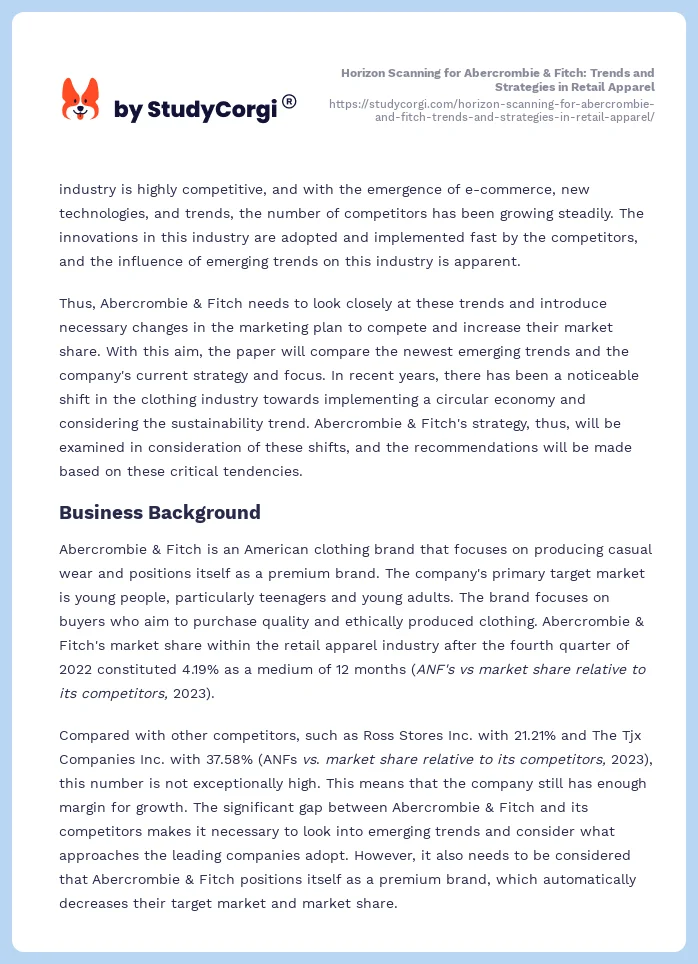 Horizon Scanning for Abercrombie & Fitch: Trends and Strategies in Retail Apparel. Page 2