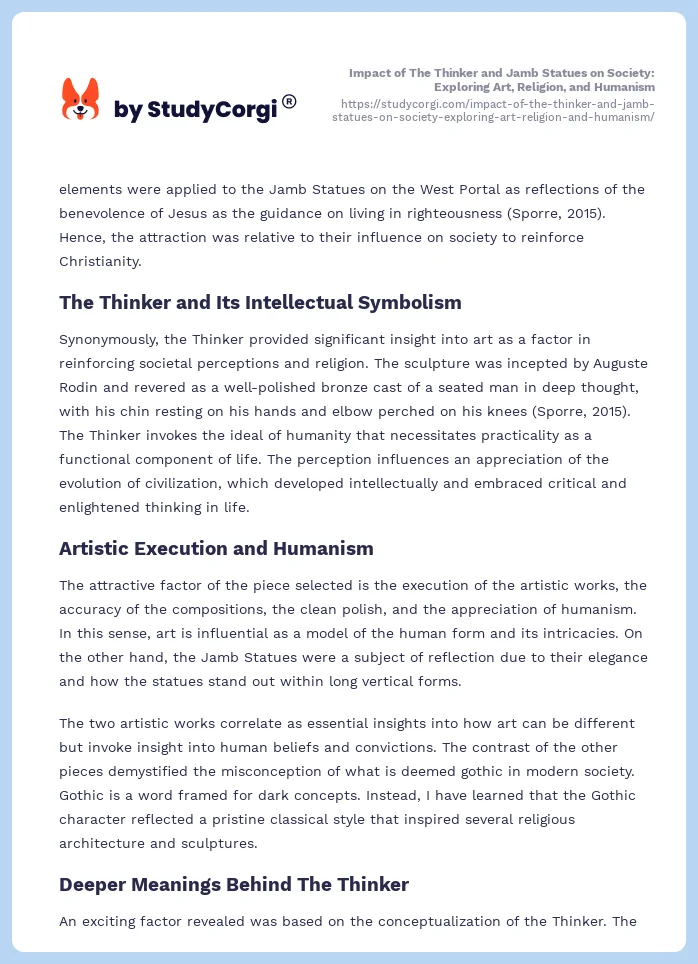 Impact of The Thinker and Jamb Statues on Society: Exploring Art, Religion, and Humanism. Page 2