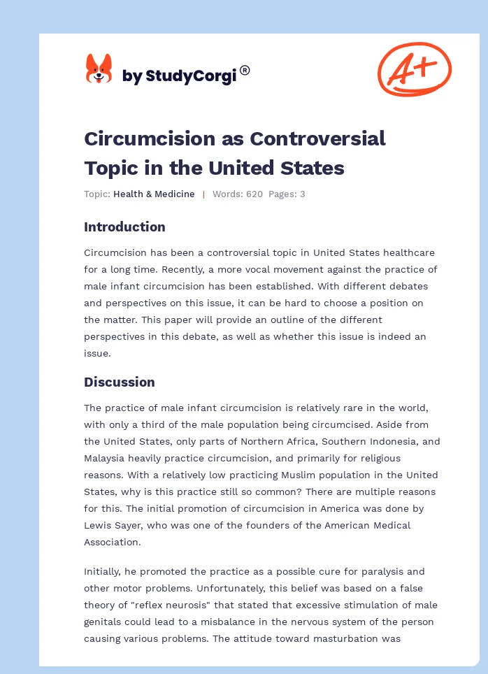 Circumcision as Controversial Topic in the United States. Page 1
