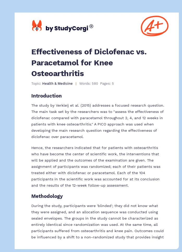 Effectiveness of Diclofenac vs. Paracetamol for Knee Osteoarthritis. Page 1