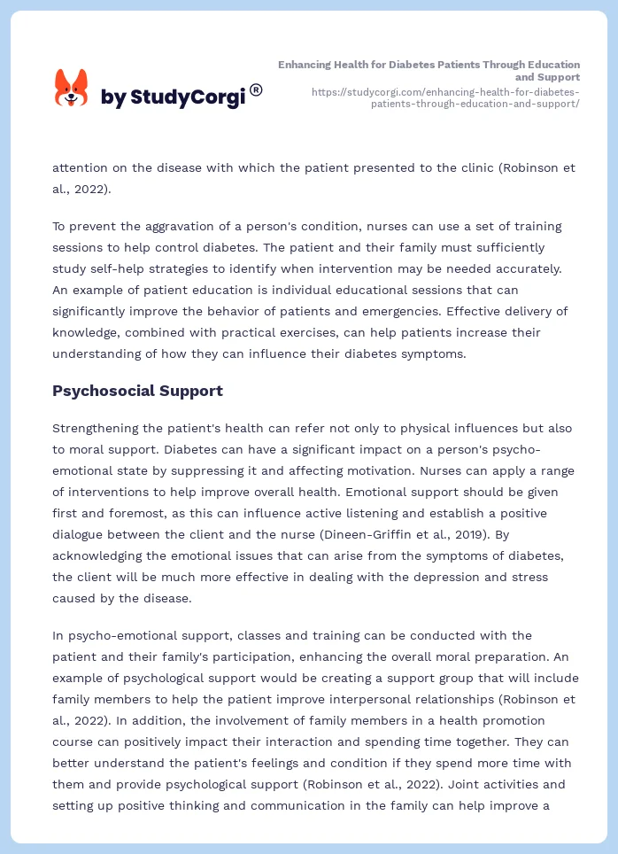 Enhancing Health for Diabetes Patients Through Education and Support. Page 2