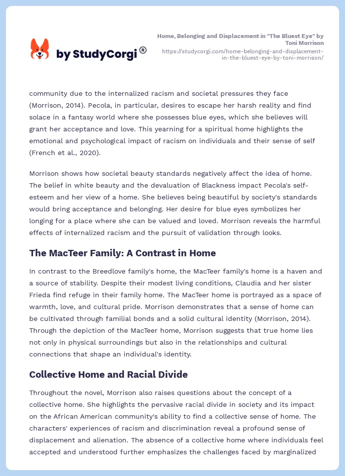 Home, Belonging and Displacement in "The Bluest Eye" by Toni Morrison. Page 2