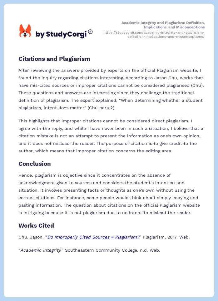 Academic Integrity and Plagiarism: Definition, Implications, and Misconceptions. Page 2