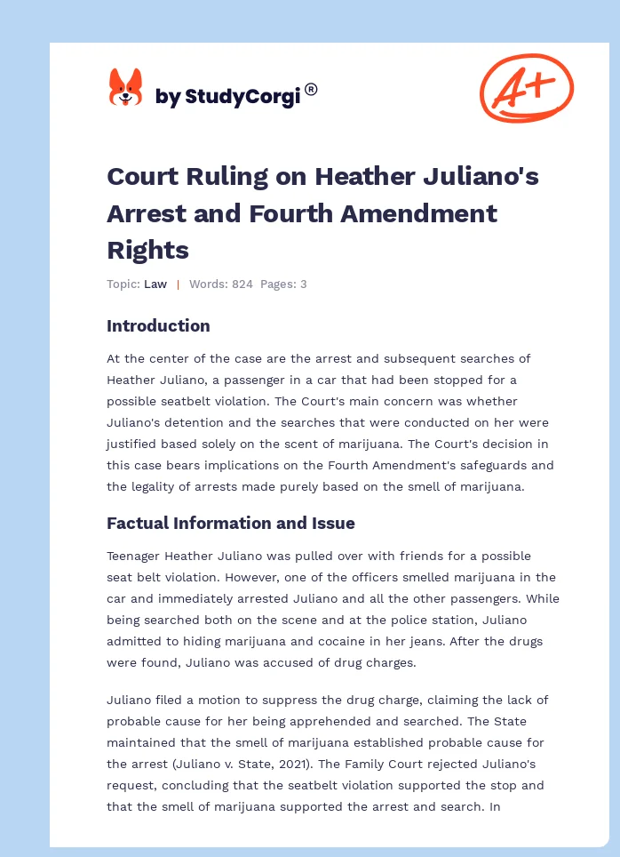 Court Ruling on Heather Juliano's Arrest and Fourth Amendment Rights. Page 1