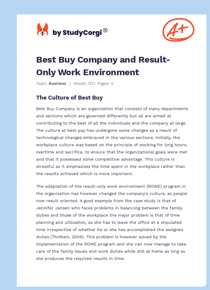 Best Buy Company and Result-Only Work Environment. Page 1