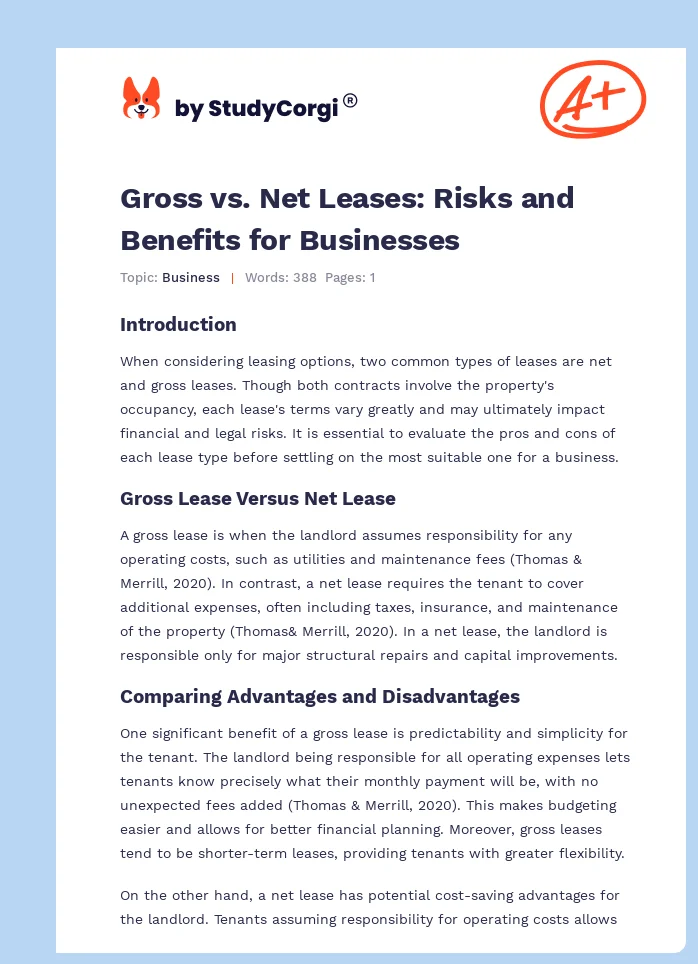 Gross vs. Net Leases: Risks and Benefits for Businesses. Page 1