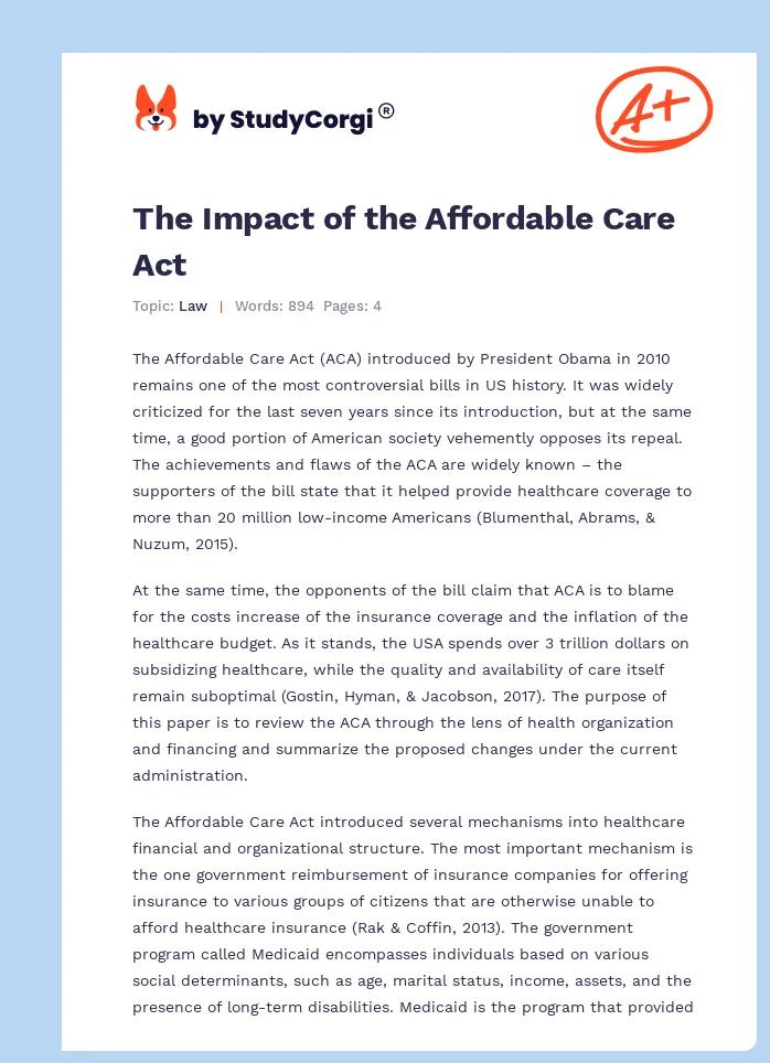 The Impact of the Affordable Care Act. Page 1
