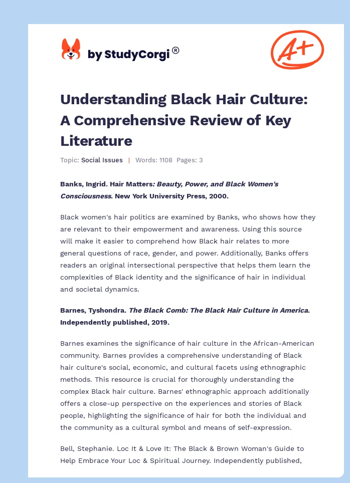 Understanding Black Hair Culture: A Comprehensive Review of Key Literature. Page 1