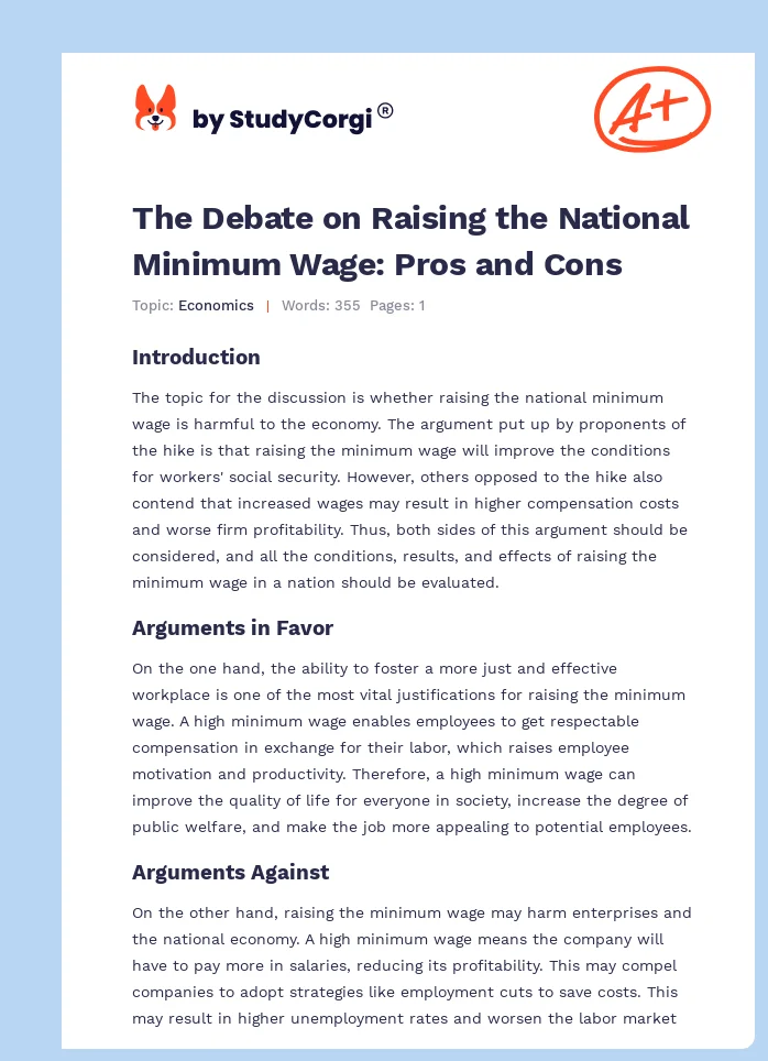 The Debate on Raising the National Minimum Wage: Pros and Cons. Page 1