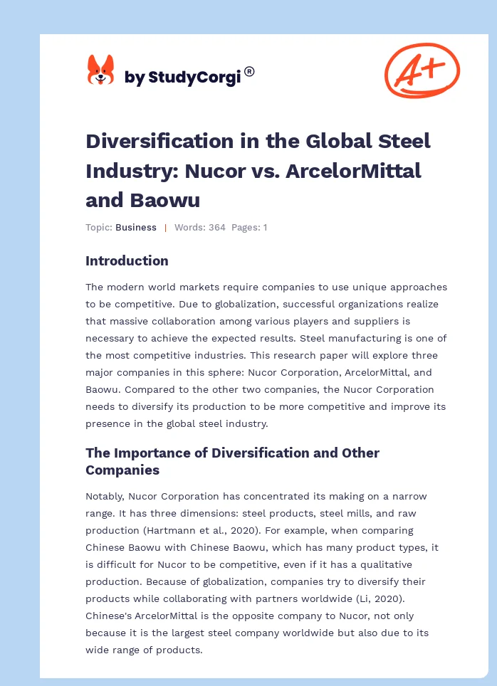 Diversification in the Global Steel Industry: Nucor vs. ArcelorMittal and Baowu. Page 1