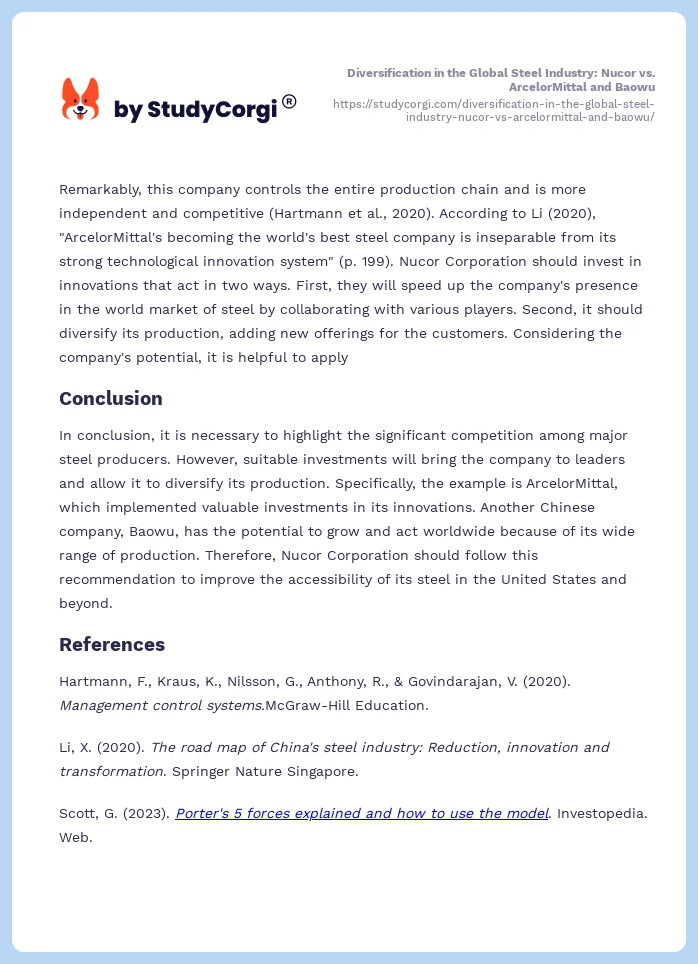 Diversification in the Global Steel Industry: Nucor vs. ArcelorMittal and Baowu. Page 2