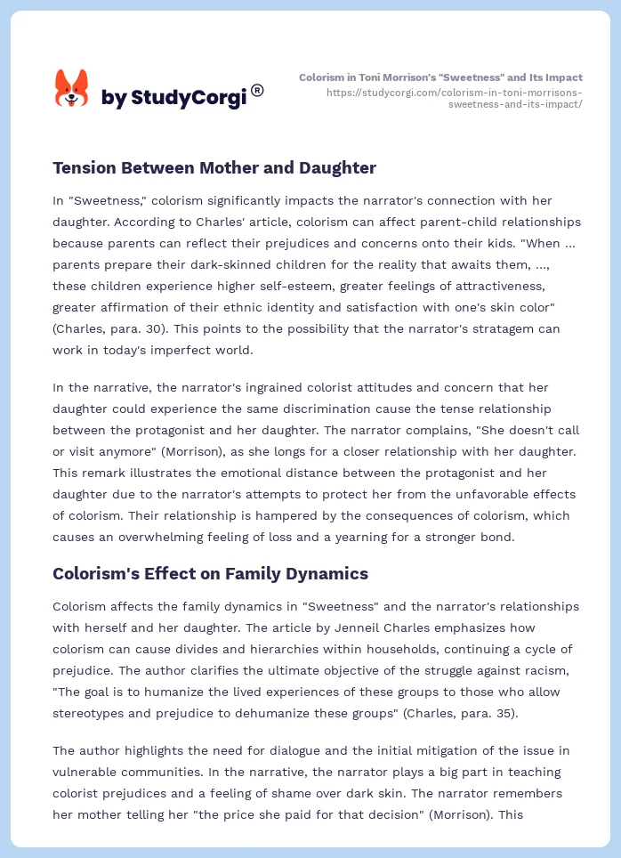 Colorism in Toni Morrison's "Sweetness" and Its Impact. Page 2