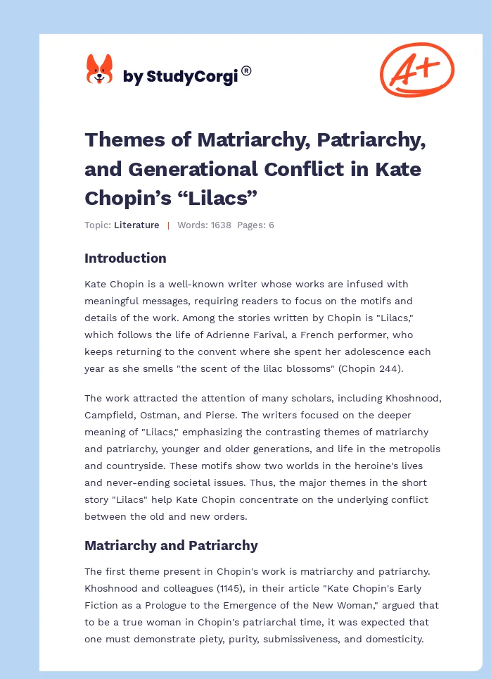 Themes of Matriarchy, Patriarchy, and Generational Conflict in Kate Chopin’s “Lilacs”. Page 1