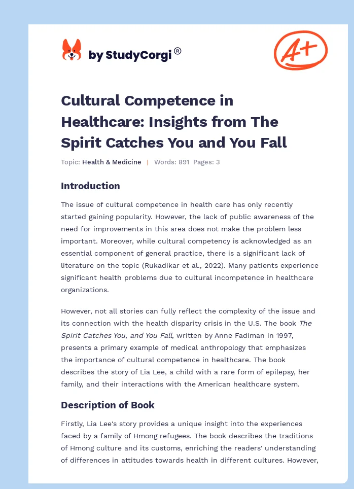 Cultural Competence in Healthcare: Insights from The Spirit Catches You and You Fall. Page 1