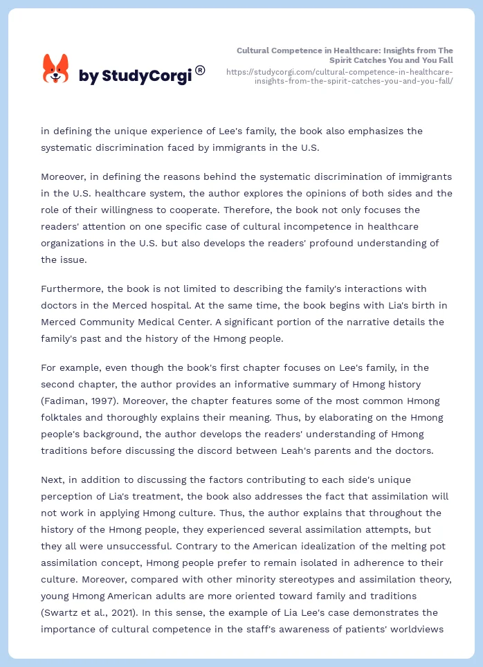 Cultural Competence in Healthcare: Insights from The Spirit Catches You and You Fall. Page 2