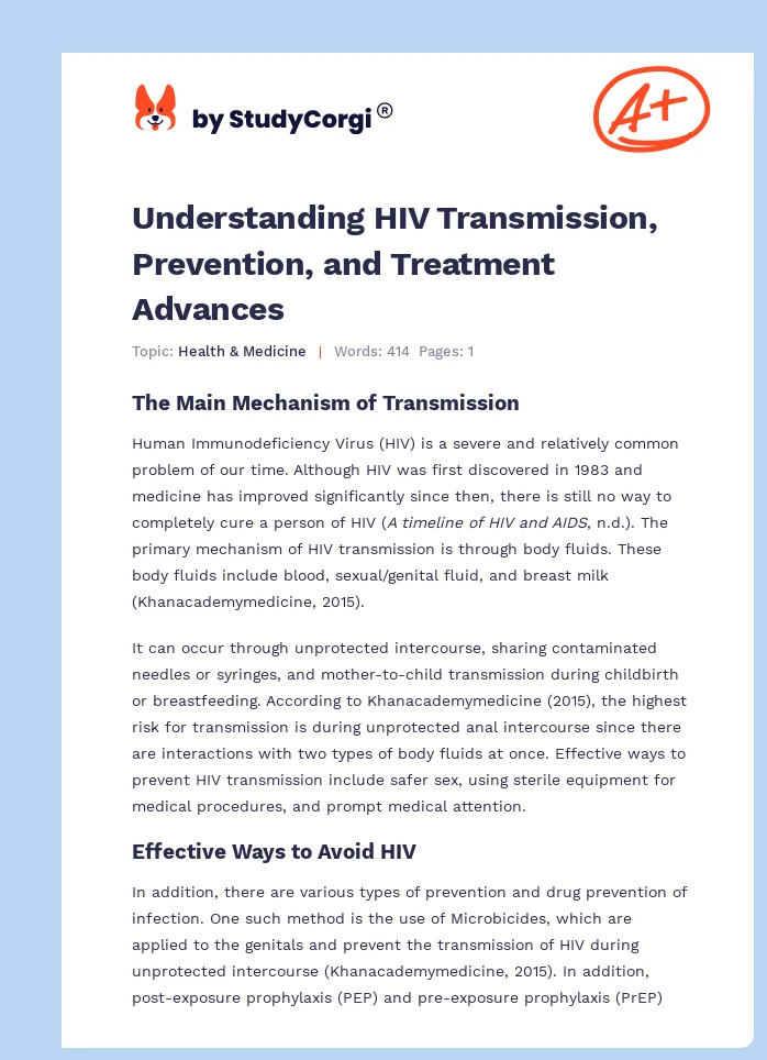 Understanding HIV Transmission, Prevention, and Treatment Advances. Page 1