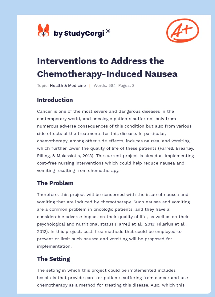 Interventions to Address the Chemotherapy-Induced Nausea. Page 1