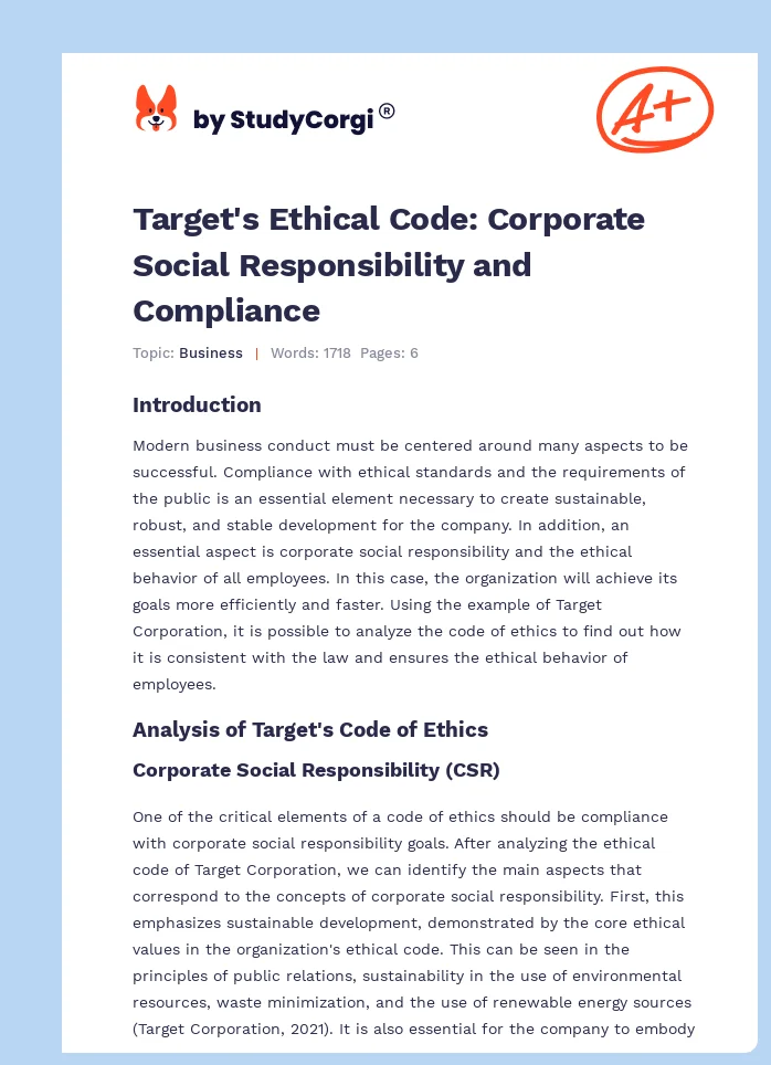 Target's Ethical Code: Corporate Social Responsibility and Compliance. Page 1