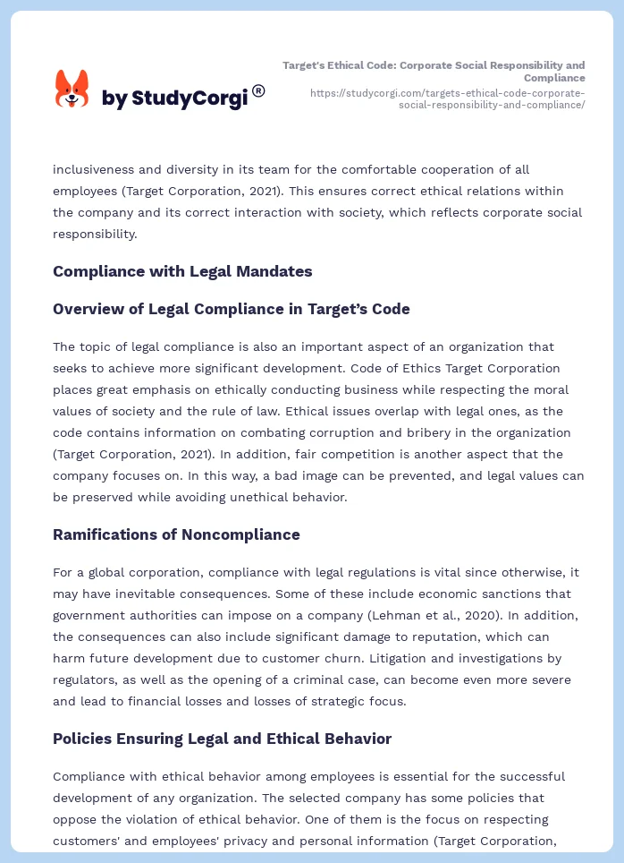 Target's Ethical Code: Corporate Social Responsibility and Compliance. Page 2