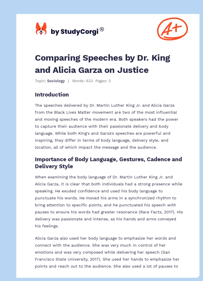 Comparing Speeches by Dr. King and Alicia Garza on Justice. Page 1