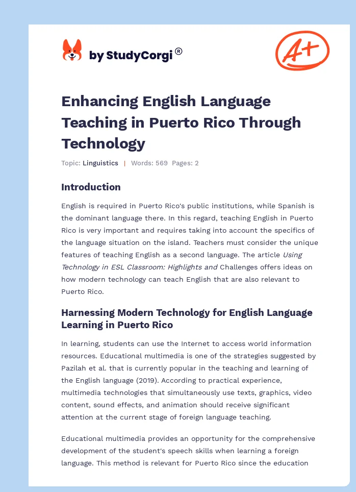 Enhancing English Language Teaching in Puerto Rico Through Technology. Page 1