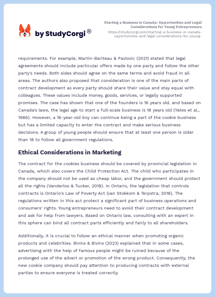 Starting a Business in Canada: Opportunities and Legal Considerations for Young Entrepreneurs. Page 2