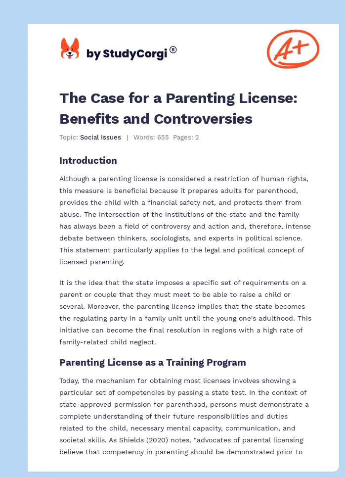 The Case for a Parenting License: Benefits and Controversies. Page 1