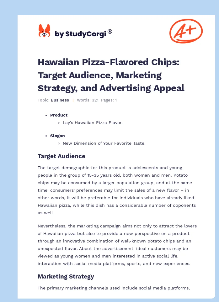 Hawaiian Pizza-Flavored Chips: Target Audience, Marketing Strategy, and Advertising Appeal. Page 1