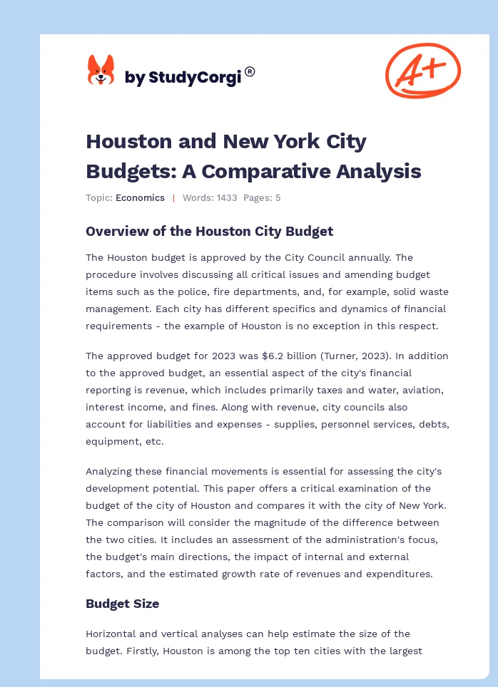 Houston and New York City Budgets: A Comparative Analysis. Page 1