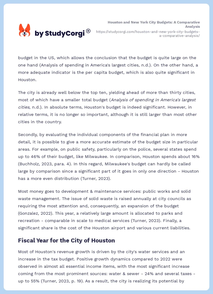 Houston and New York City Budgets: A Comparative Analysis. Page 2