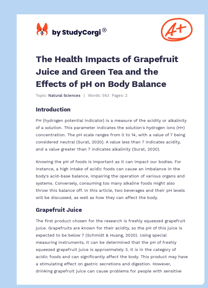 The Health Impacts of Grapefruit Juice and Green Tea and the Effects of pH on Body Balance. Page 1