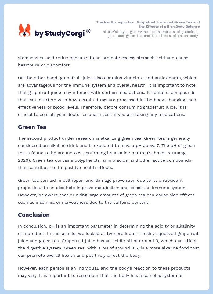 The Health Impacts of Grapefruit Juice and Green Tea and the Effects of pH on Body Balance. Page 2