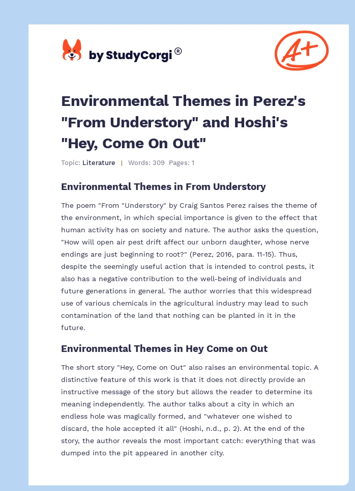 Environmental Themes in Perez's "From Understory" and Hoshi's "Hey, Come On Out". Page 1