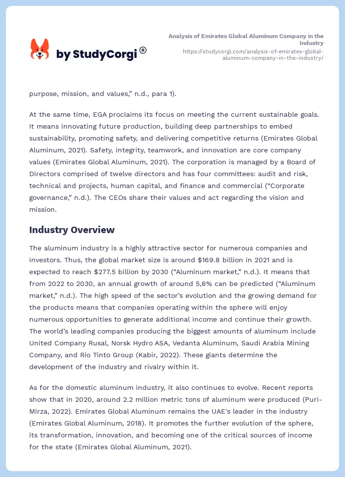 Analysis of Emirates Global Aluminum Company in the Industry. Page 2