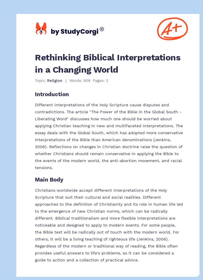 Rethinking Biblical Interpretations in a Changing World. Page 1