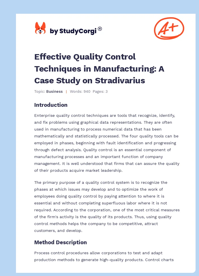 Effective Quality Control Techniques in Manufacturing: A Case Study on Stradivarius. Page 1