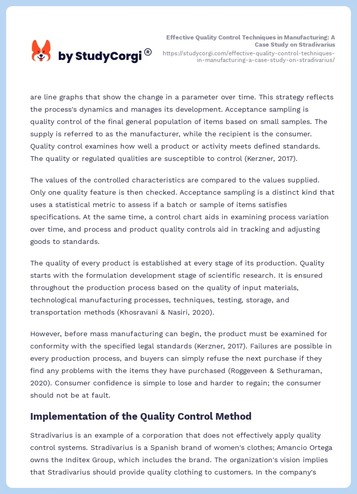 Effective Quality Control Techniques in Manufacturing: A Case Study on Stradivarius. Page 2