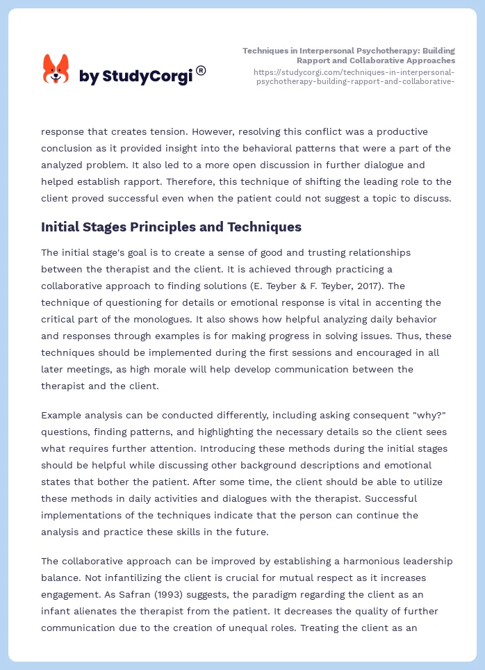 Techniques in Interpersonal Psychotherapy: Building Rapport and Collaborative Approaches. Page 2