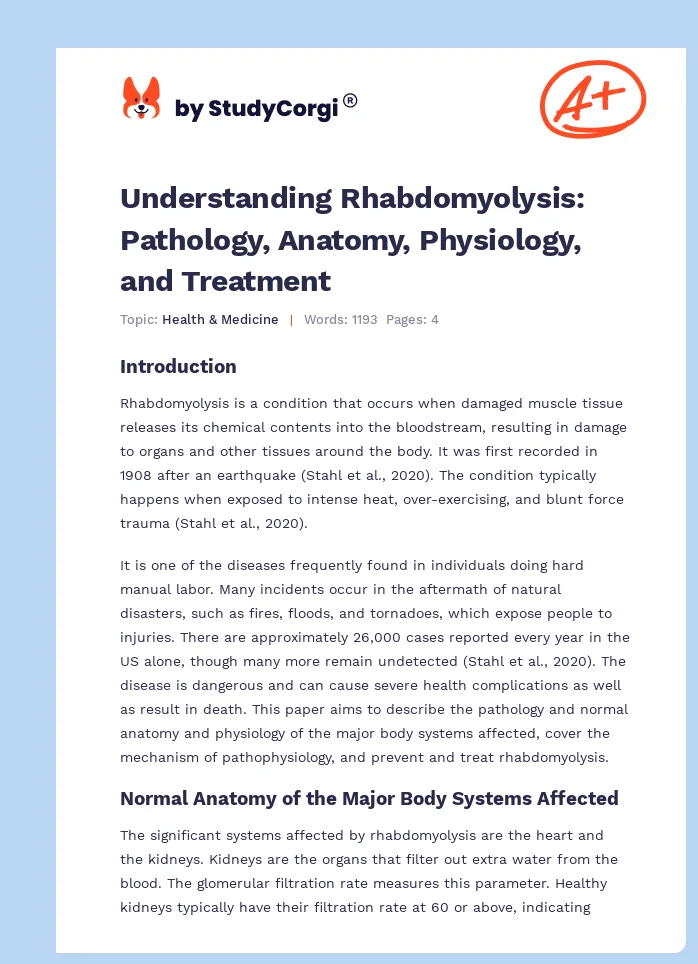 Understanding Rhabdomyolysis: Pathology, Anatomy, Physiology, and Treatment. Page 1