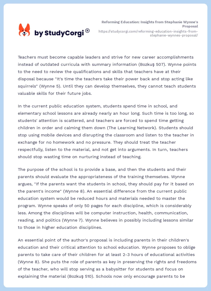 Reforming Education: Insights from Stephanie Wynne's Proposal. Page 2