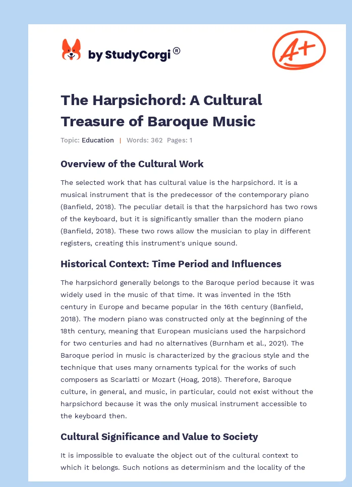 The Harpsichord: A Cultural Treasure of Baroque Music. Page 1