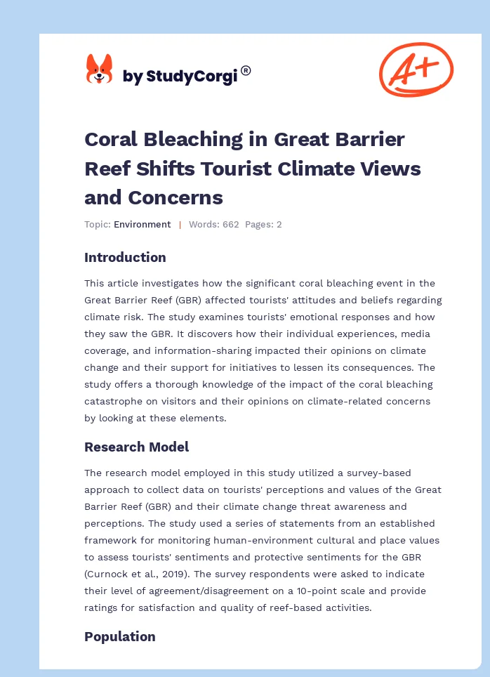 Coral Bleaching in Great Barrier Reef Shifts Tourist Climate Views and Concerns. Page 1