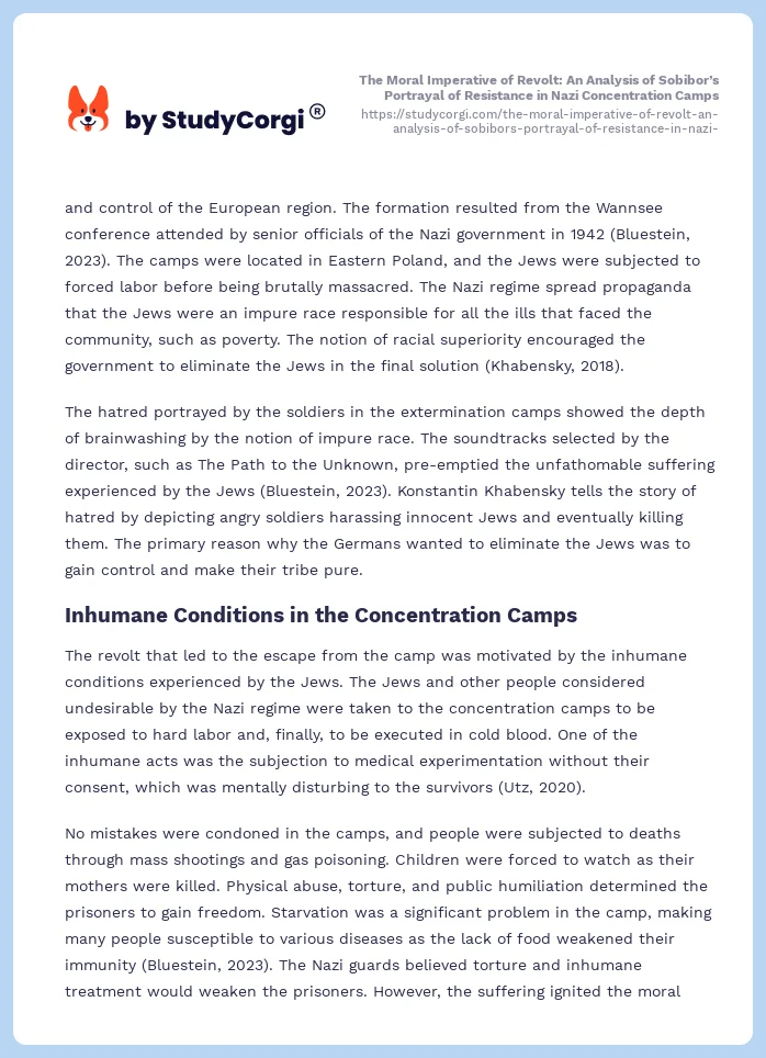 The Moral Imperative of Revolt: An Analysis of Sobibor’s Portrayal of Resistance in Nazi Concentration Camps. Page 2