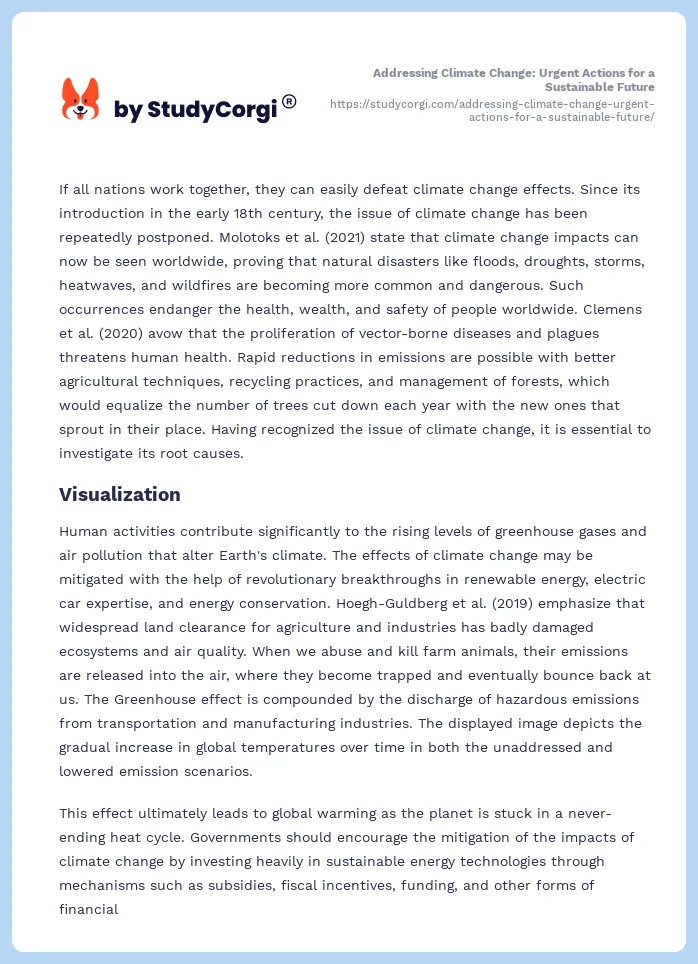 Addressing Climate Change: Urgent Actions for a Sustainable Future. Page 2