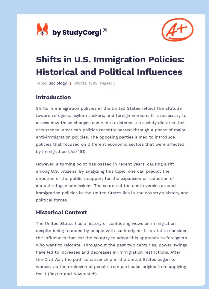 Shifts in U.S. Immigration Policies: Historical and Political Influences. Page 1