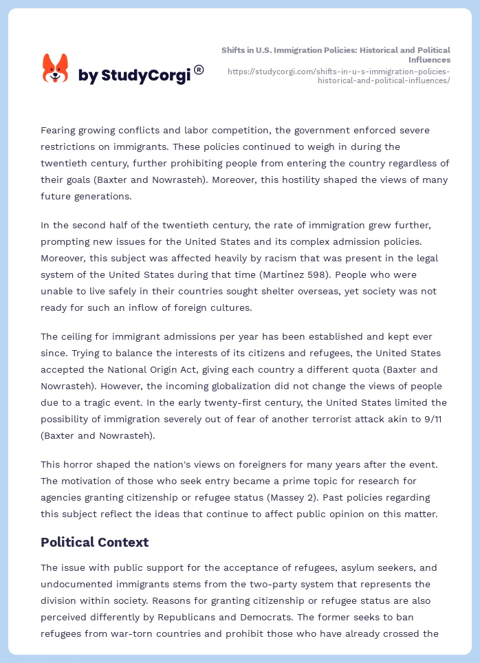 Shifts in U.S. Immigration Policies: Historical and Political Influences. Page 2