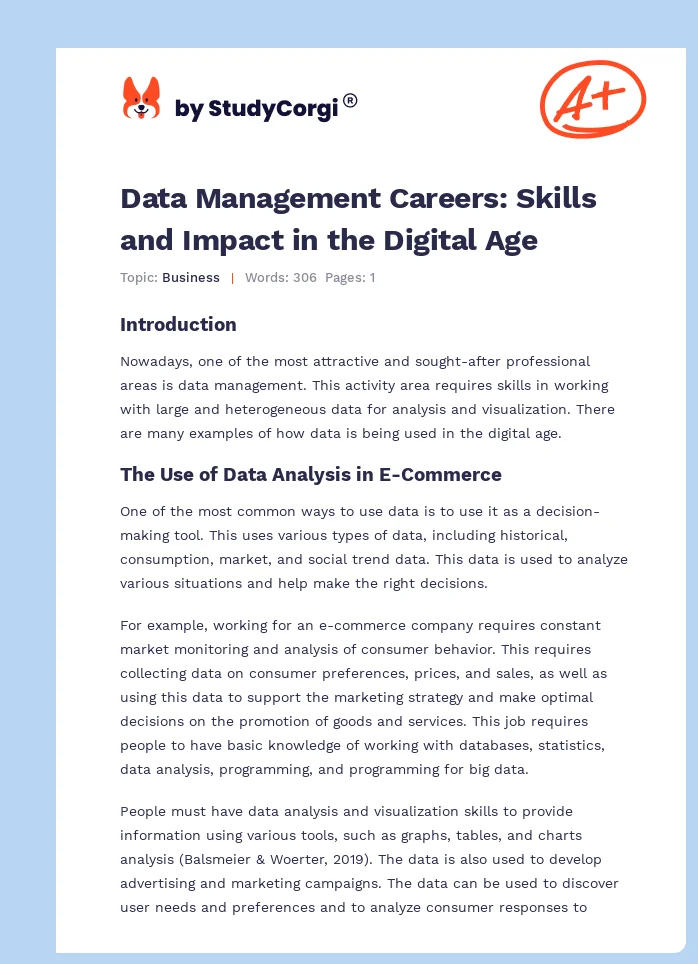 Data Management Careers: Skills and Impact in the Digital Age. Page 1