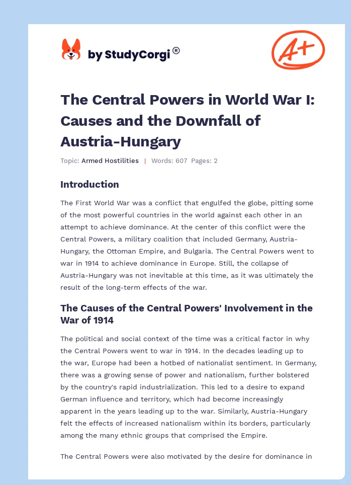 The Central Powers in World War I: Causes and the Downfall of Austria-Hungary. Page 1