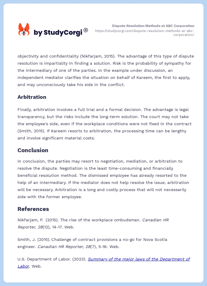 Dispute Resolution Methods at ABC Corporation. Page 2